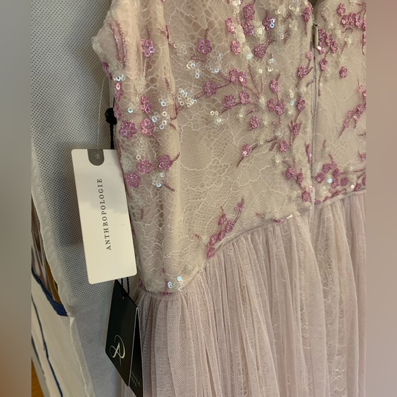 ADRIANNA PAPELL x Anthropologie Sequined Embroidered Tulle Maxi Dress Sz 8 - Picture 6 of 9